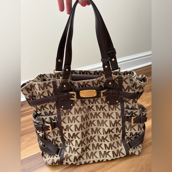 Michael Kors Tan and Brown Monogram Tote - Picture 1 of 12